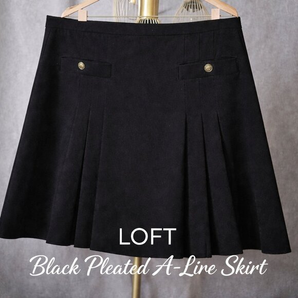 LOFT Dresses & Skirts - LOFT Black Pleated A-Line Skirt Size 14 Career Classic Stretch
